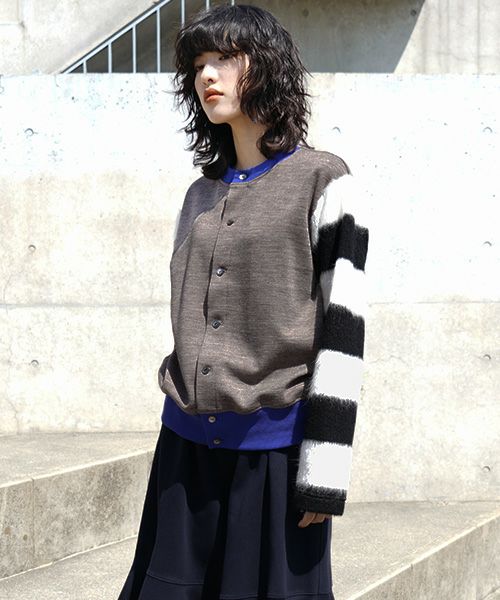 SWANLAKE スワンレイク .ボーダースリーブカーディガン [CT-1503/BEIGE]