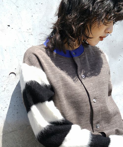 SWANLAKE スワンレイク .ボーダースリーブカーディガン [CT-1503/BEIGE]