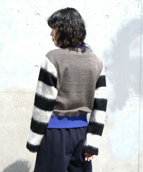 SWANLAKE スワンレイク .ボーダースリーブカーディガン [CT-1503/BEIGE]