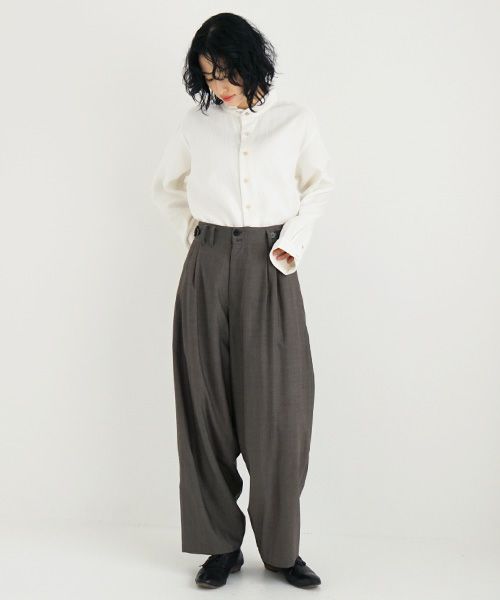 YANTOR.ヤントル.Chambray Wool 2tuck wide Pants[Y225PT05/GREIGE]