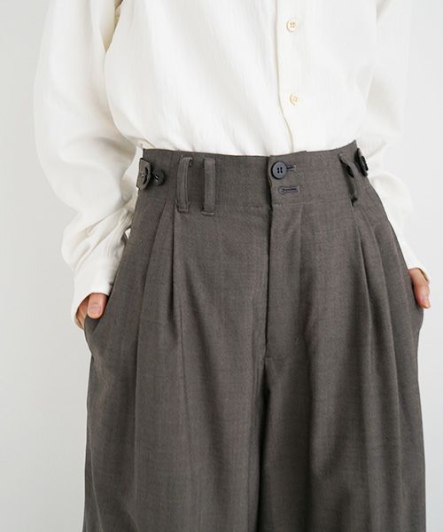 YANTOR.ヤントル.Chambray Wool 2tuck wide Pants[Y225PT05/GREIGE]
