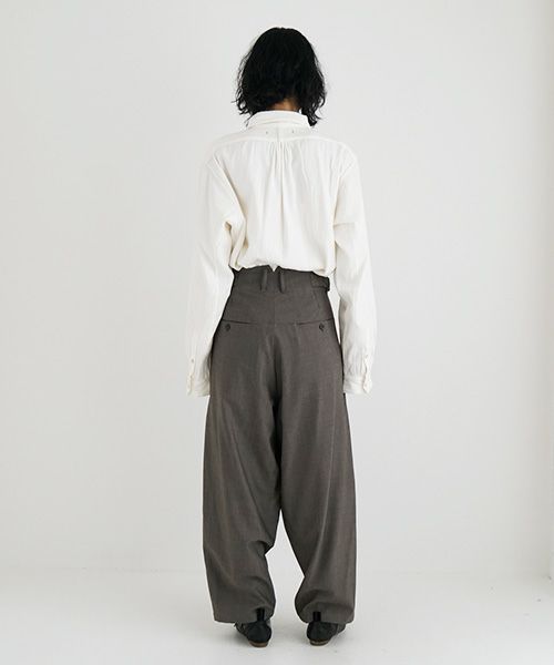 YANTOR ヤントル Chambray Wool 2tuck wide Pants[Y225PT05/GREIGE]