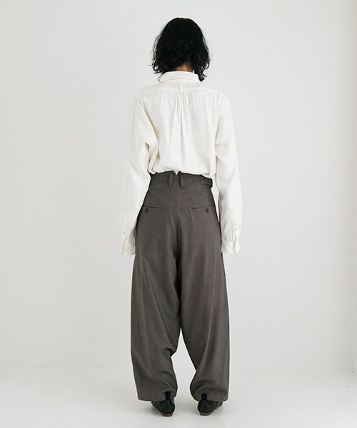 YANTOR.ヤントル.Chambray Wool 2tuck wide Pants[Y225PT05/GREIGE]