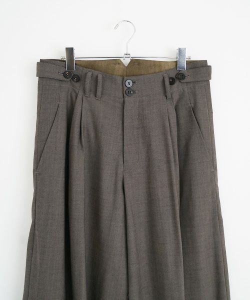 YANTOR.ヤントル.Chambray Wool 2tuck wide Pants[Y225PT05/GREIGE]
