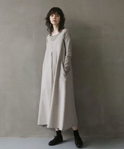 Mochi モチ v-neck dress [mo-op-02-/green grey]