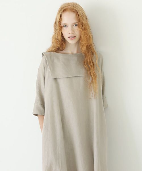 Mochi.モチ.sailor linen dress [natural]