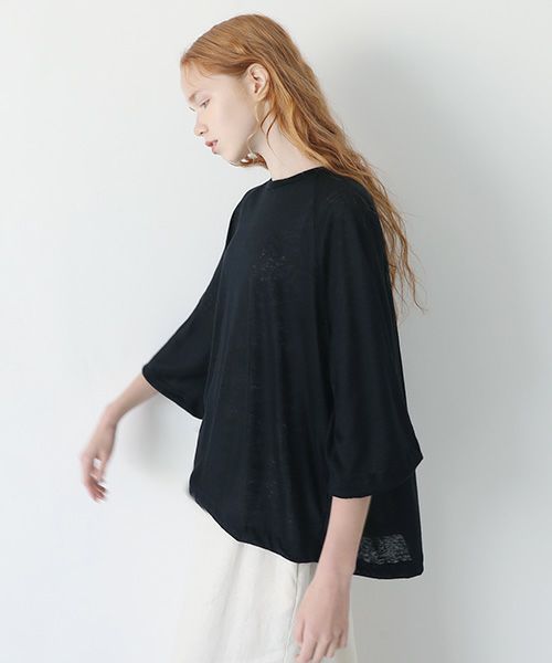 Mochi.モチ.raglan sleeve linen t-shirt [black]