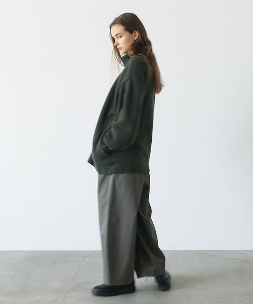 knee wide pants-FINX COTTON vu-a23-p13[DARK KHAKI]