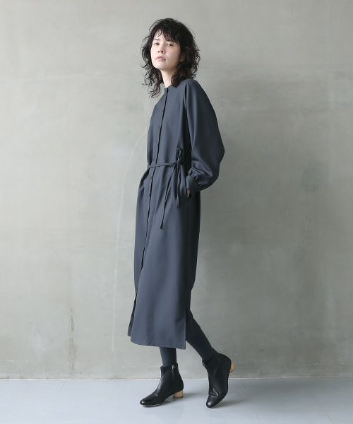 Mochi.モチ.tuck shirt dress [dark moss grey]