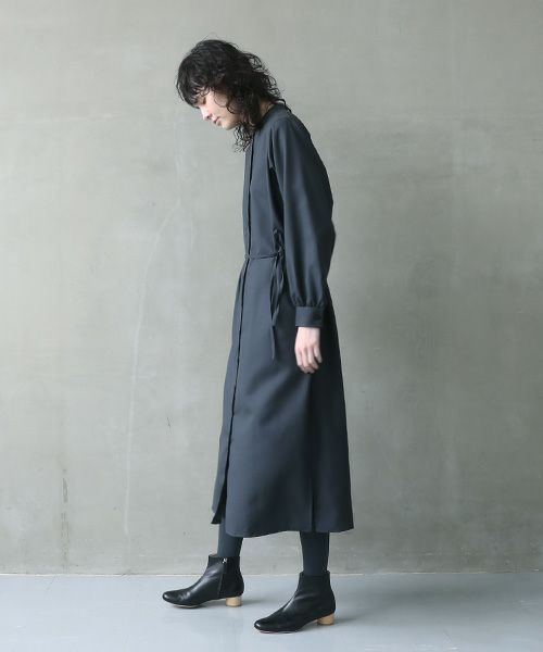 Mochi.モチ.tuck shirt dress [dark moss grey]