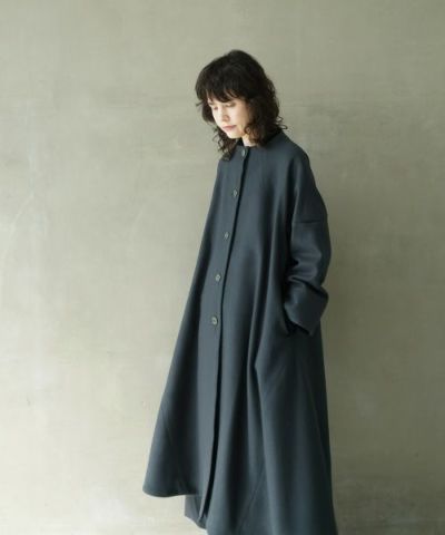Mochi モチ　100％ウール　Aライン　ロングコート　黒裄丈…76cm