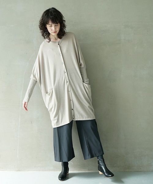 Mochi.モチ.dolman long knit cardigan [grey beige]
