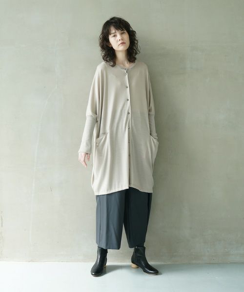 Mochi.モチ.dolman long knit cardigan [grey beige]