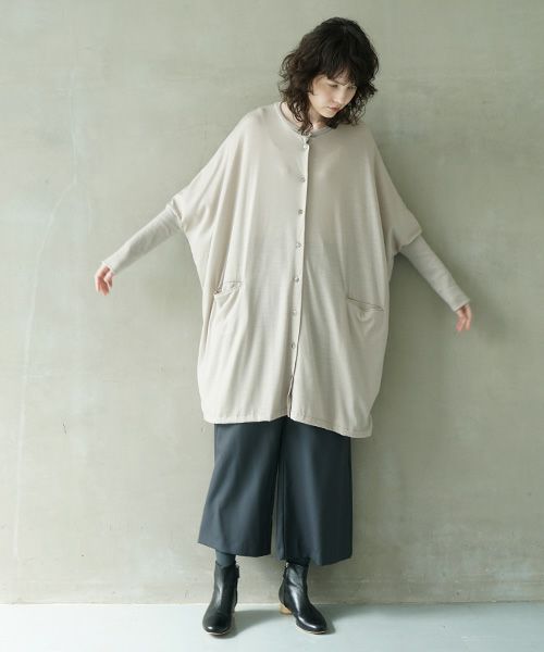 Mochi.モチ.dolman long knit cardigan [grey beige]