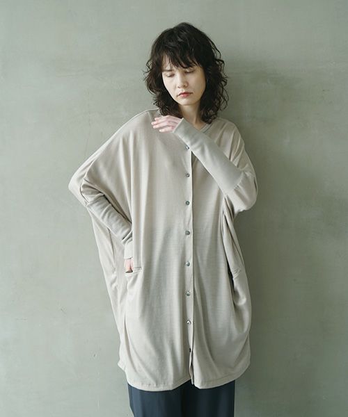 Mochi.モチ.dolman long knit cardigan [grey beige]