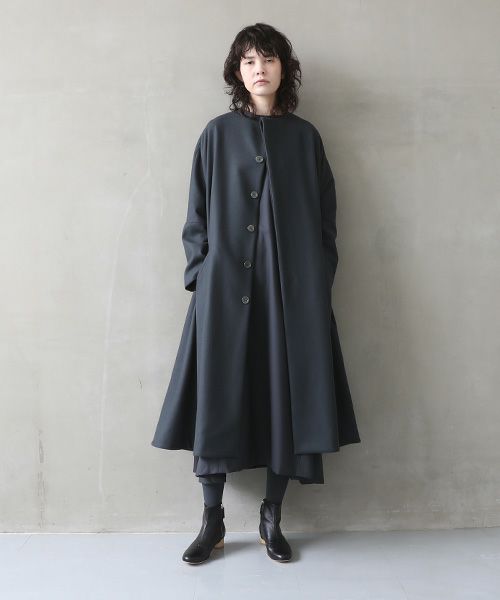Mochi.モチ.no collar coat [dark moss grey]