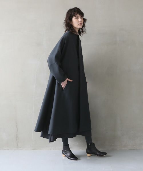 Mochi.モチ.no collar coat [dark moss grey]