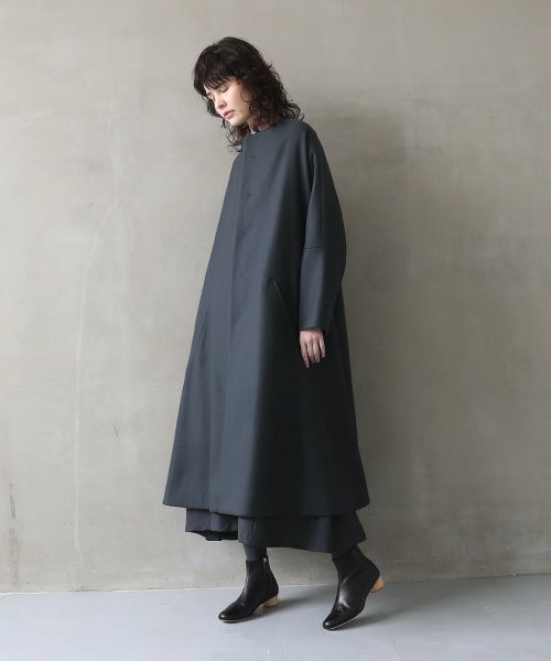 Mochi.モチ.no collar coat [dark moss grey]
