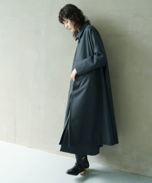 Mochi.モチ.stand fall collar coat [dark moss grey]