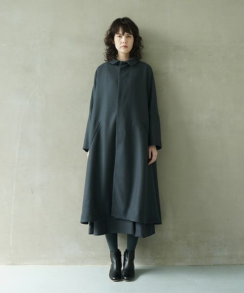 Mochi.モチ.stand fall collar coat [dark moss grey]