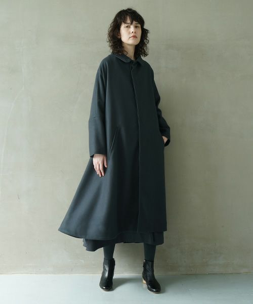 Mochi.モチ.stand fall collar coat [dark moss grey]