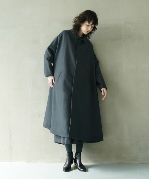 Mochi.モチ.stand fall collar coat [dark moss grey]