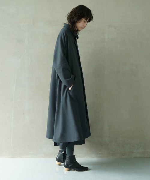 Mochi.モチ.stand fall collar coat [dark moss grey]