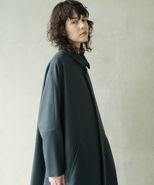 Mochi.モチ.stand fall collar coat [dark moss grey]