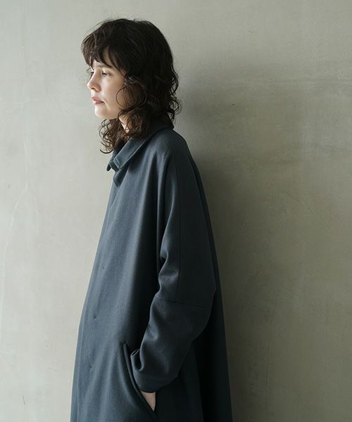 Mochi.モチ.stand fall collar coat [dark moss grey]