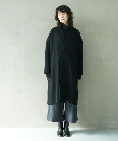 Mochi.モチ.v-neck no collar coat [black]