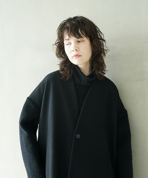 Mochi.モチ.v-neck no collar coat [black]