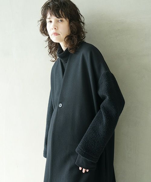 Mochi.モチ.v-neck no collar coat [black]