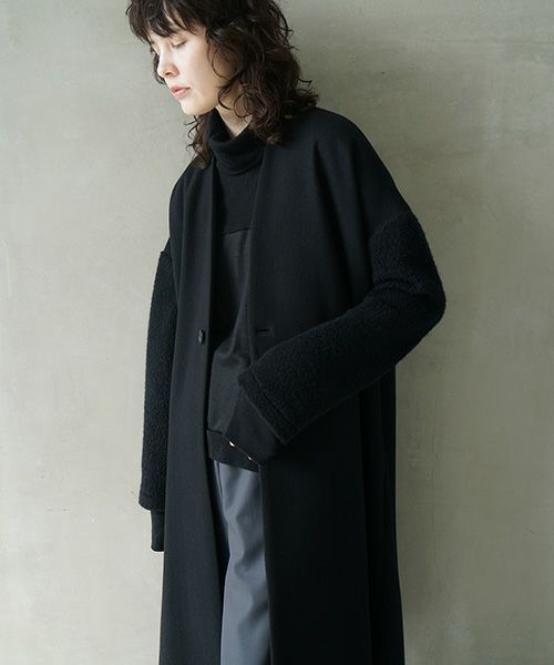Mochi.モチ.v-neck no collar coat [black]