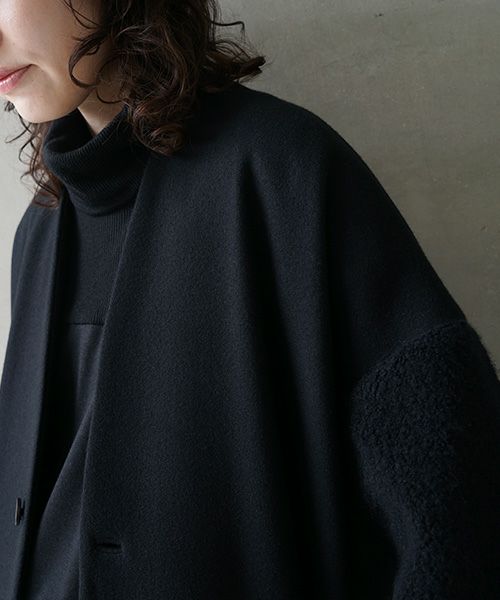 Mochi.モチ.v-neck no collar coat [black]