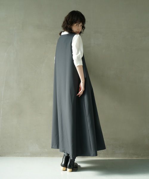 Mochi.モチ.v-neck dress [dark moss grey]