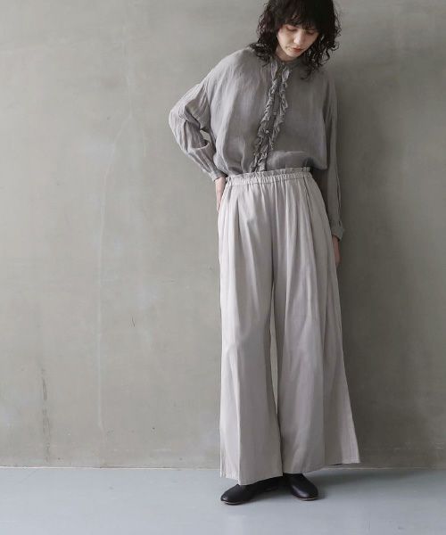suzuki takayukiスズキタカユキgathered pantsⅠ[T001-17/ice grey 