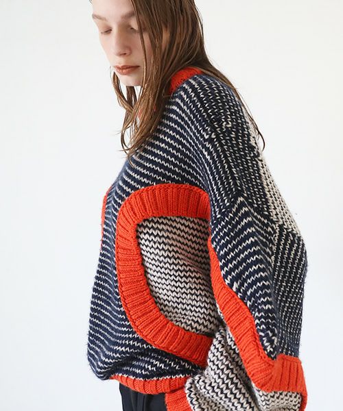 HENRIK VIBSKOV.ヘンリックヴィブスコフ.TOMATO KNIT SWEAT [Navy Red Beige]