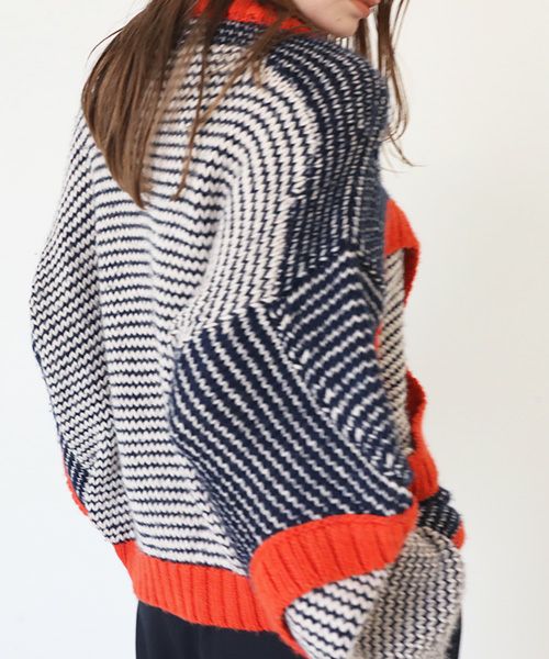 HENRIK VIBSKOV.ヘンリックヴィブスコフ.TOMATO KNIT SWEAT [Navy Red Beige]