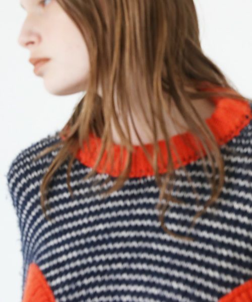 HENRIK VIBSKOV.ヘンリックヴィブスコフ.TOMATO KNIT SWEAT [Navy Red Beige]