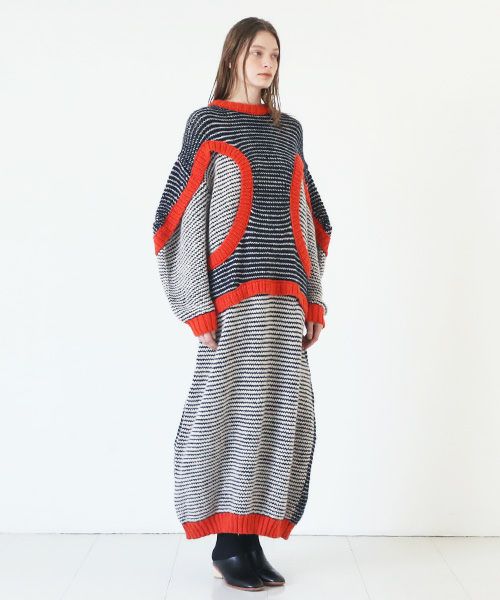 HENRIK VIBSKOV.ヘンリックヴィブスコフ.TOMATO KNIT DRESS [Navy Red Beige]