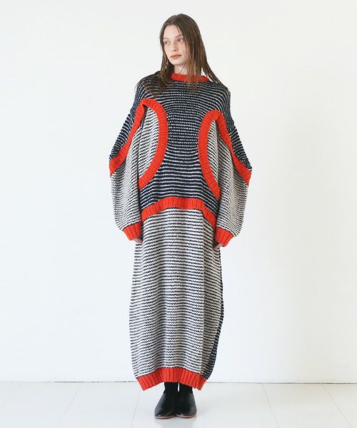 HENRIK VIBSKOV.ヘンリックヴィブスコフ.TOMATO KNIT DRESS [Navy Red Beige]