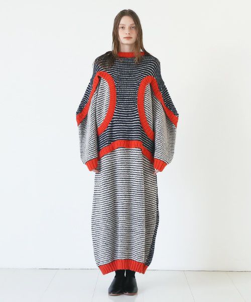 HENRIK VIBSKOV.ヘンリックヴィブスコフ.TOMATO KNIT DRESS [Navy Red Beige]