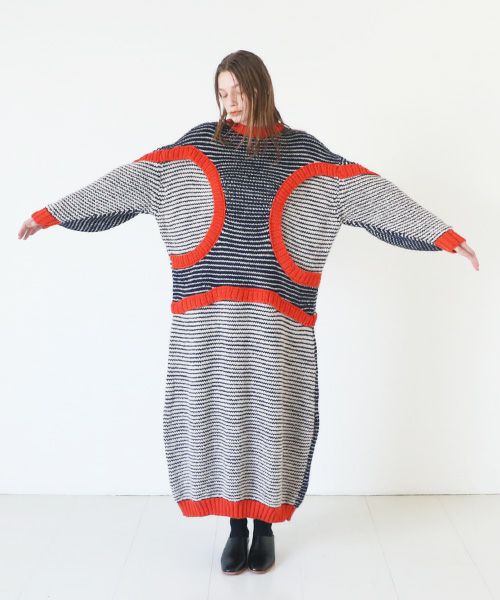 HENRIK VIBSKOV.ヘンリックヴィブスコフ.TOMATO KNIT DRESS [Navy Red Beige]