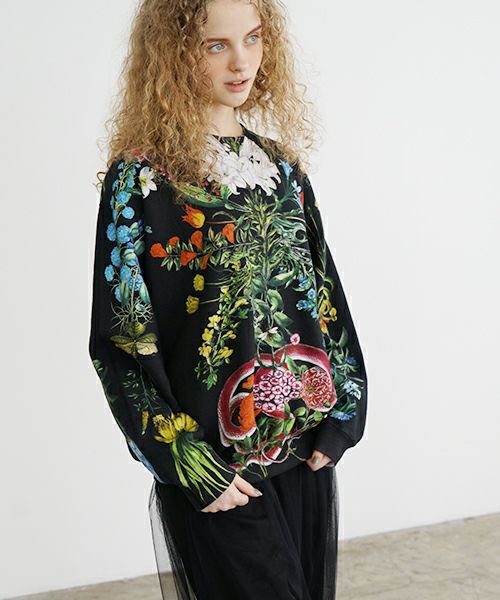 AHCAHCUM.あちゃちゅむ.お花の体スウェット[black]