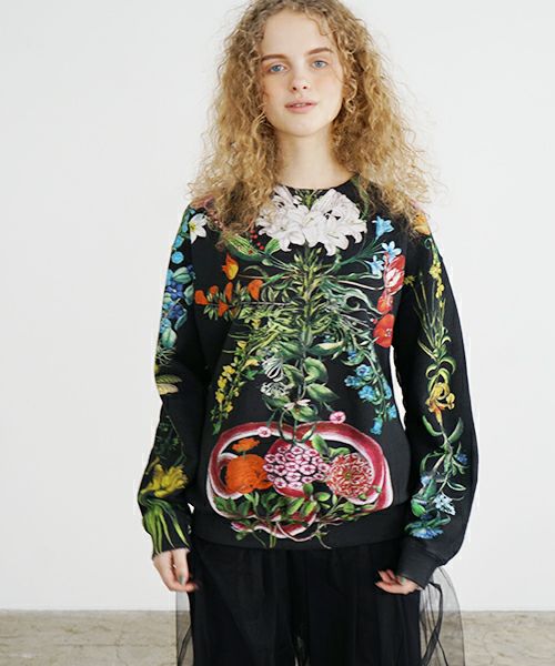 AHCAHCUM.あちゃちゅむ.お花の体スウェット[black]