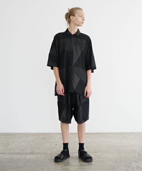 VU ヴウ geometric dolman shirt  [charcoal×black］幾何学ドルマンシャツ vu-s24-s02