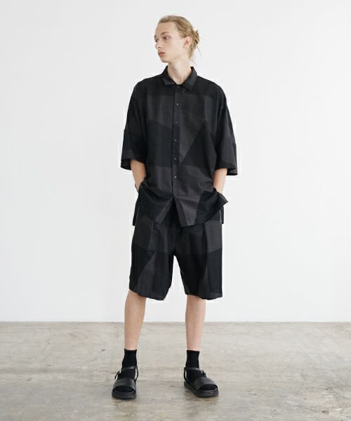 VU ヴウ geometric wide short pants  [charcoal×black]  幾何学ワイドショートパンツ vu-s24-p02