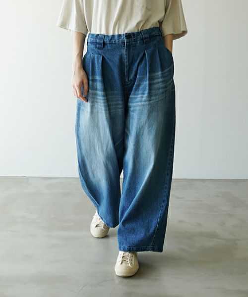 VU ヴウ vintage denim knee wide pants [VINTAGE BLUE] ヴィンテージ加工ニーワイドパンツ vu-s24-p06