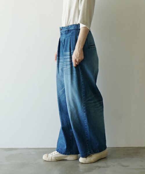 VU ヴウ vintage denim knee wide pants [VINTAGE BLUE] ヴィンテージ加工ニーワイドパンツ vu-s24-p06