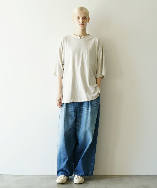 VU ヴウ vintage denim knee wide pants [VINTAGE BLUE] ヴィンテージ加工ニーワイドパンツ vu-s24-p06